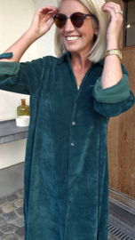 RHEA WINTER soft velvet maxi shirt dress forest green