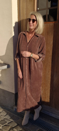 RHEA WINTER soft velvet maxi shirt dress chocolat