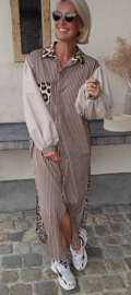 NINI oversized cotton maxi striped shirt dress beige