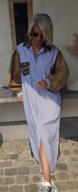 NINI oversized cotton maxi striped shirt dress blue