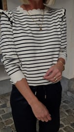 JULIA striped frill knit beige / black