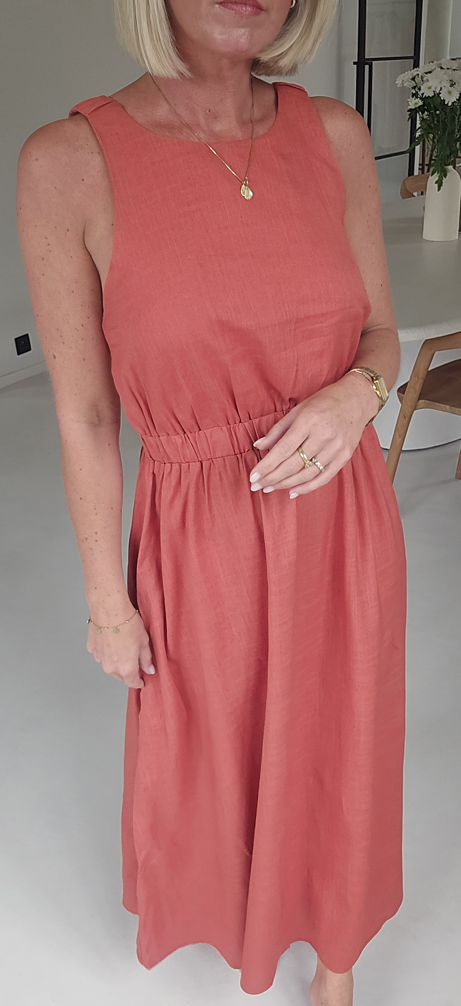 LIVIA maxi viscose linen dress terracotta