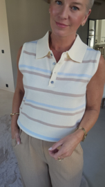 NELLA sleeveless polo knit taupe soft blue