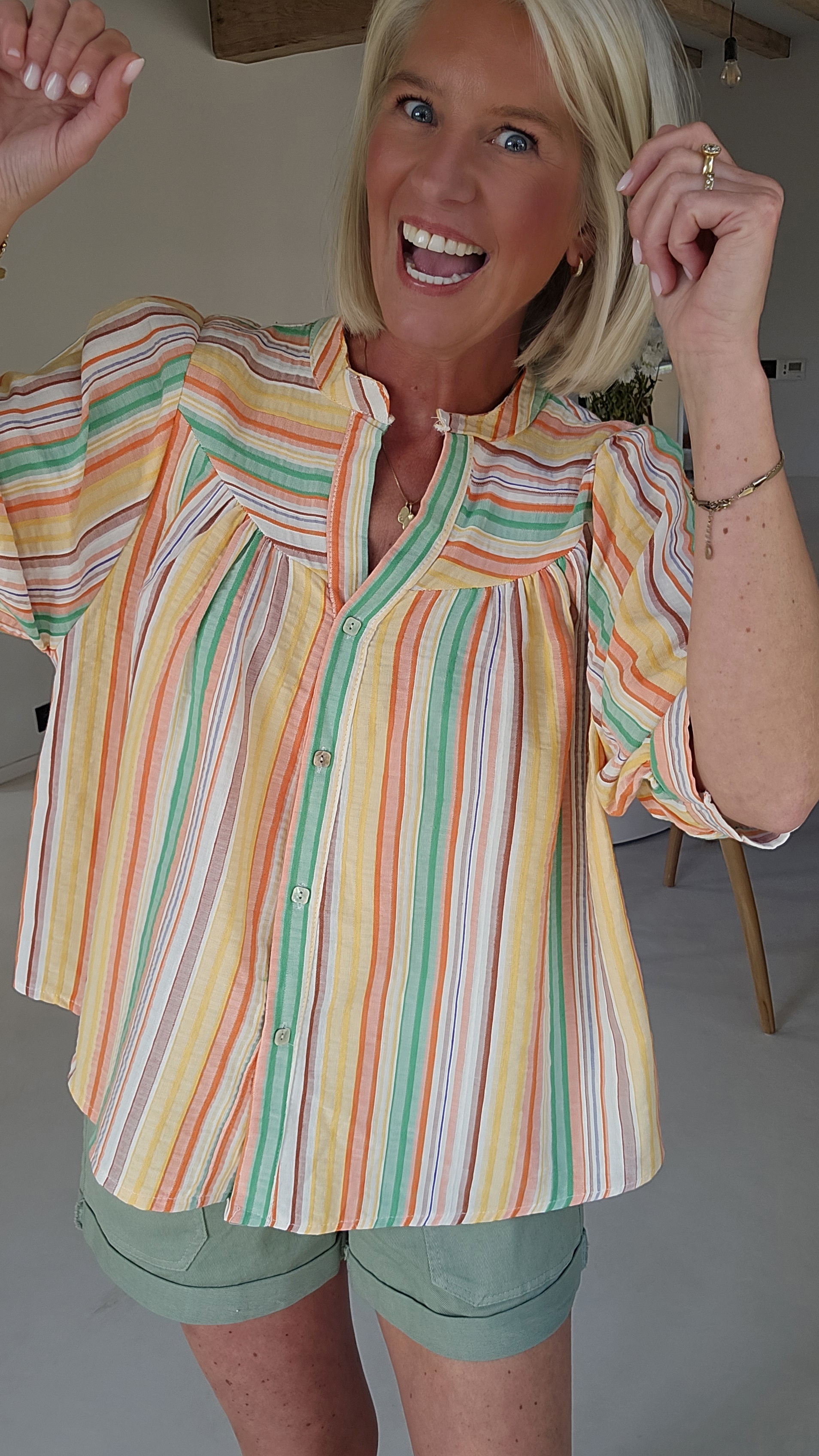 BIEKE cotton striped blouse