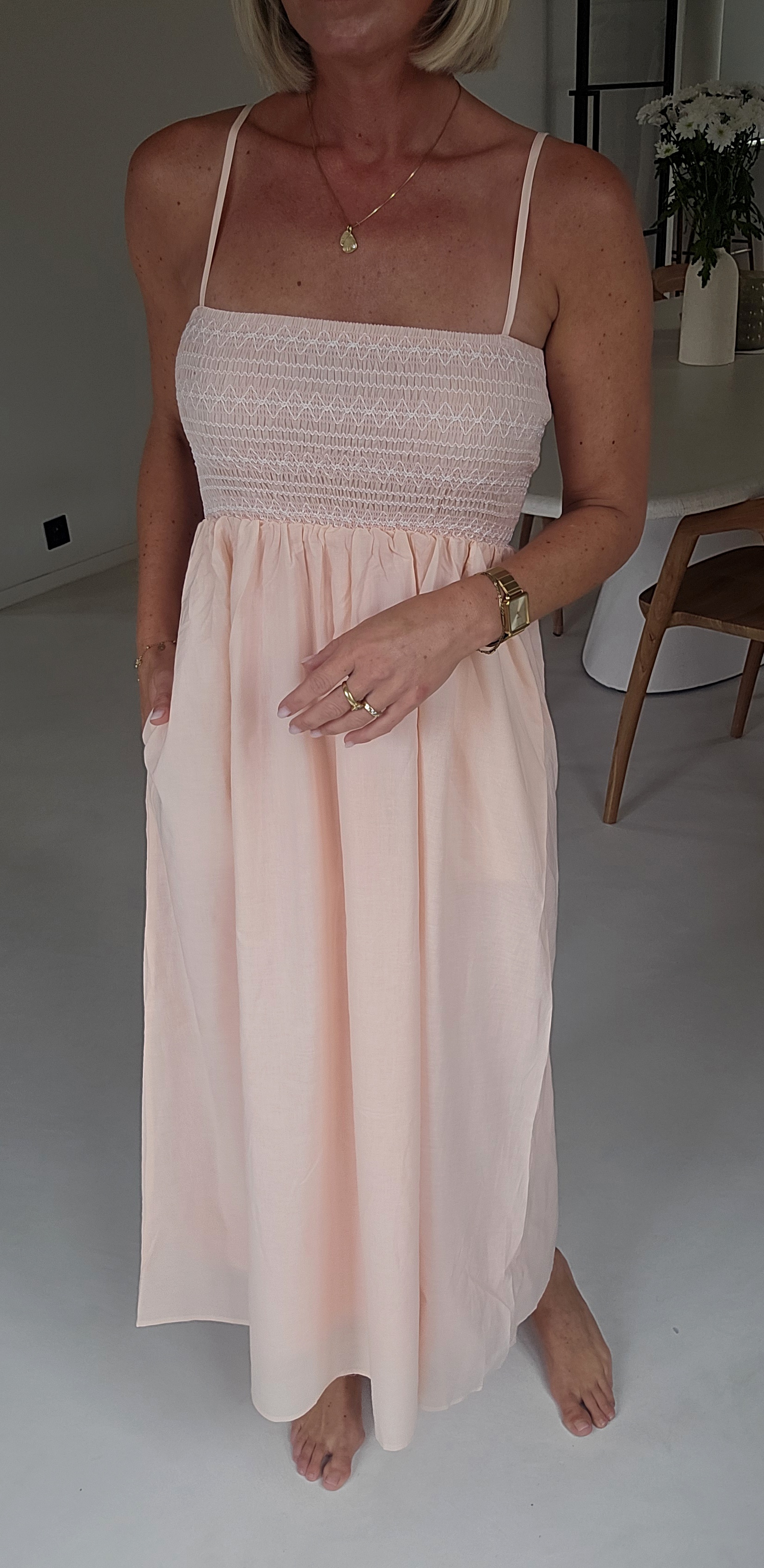CILIA maxi smock dress soft pink