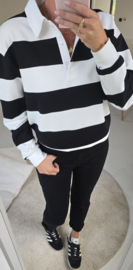 ANTJE striped polo sweatshirt black white