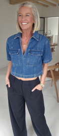 SAM short-sleeved cropped jeans shirt darker blue
