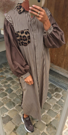 NINI oversized cotton maxi striped shirt dress choco