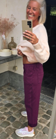 VLORANNE loose cotton pants with belt plum