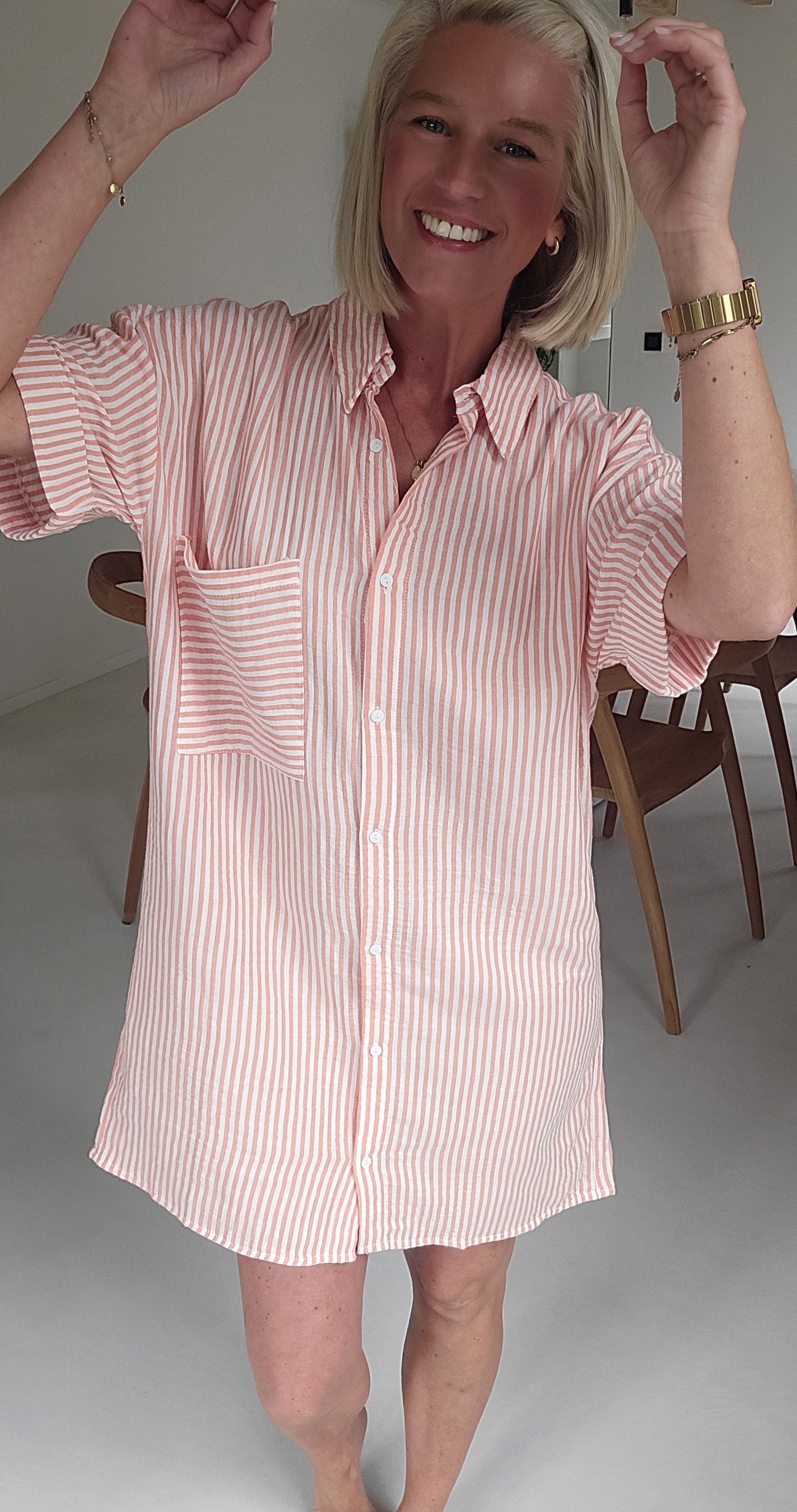JILDI tetra shirt dress striped soft orange