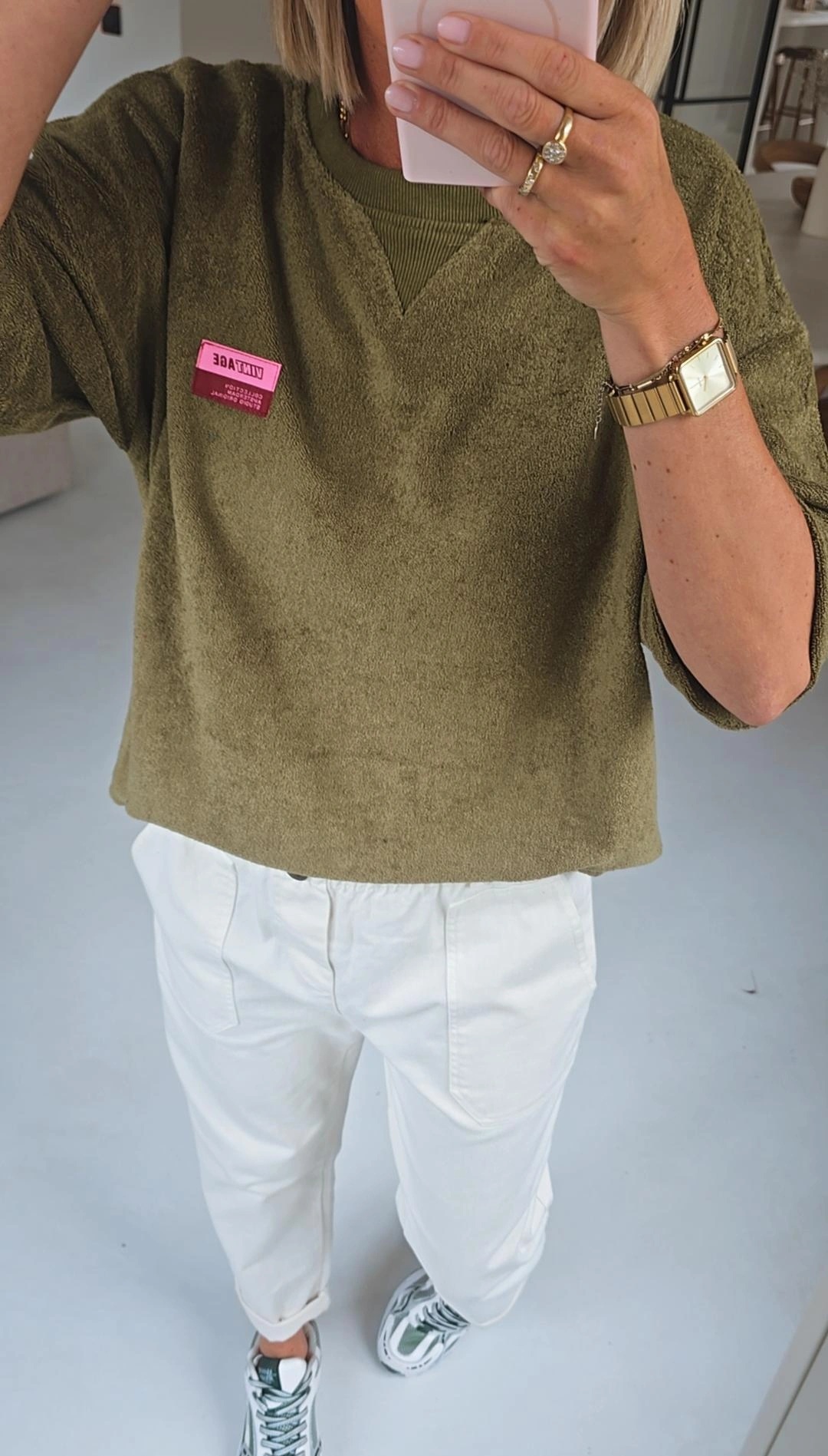 VINTAGE short-sleeved terry sweatshirt khaki