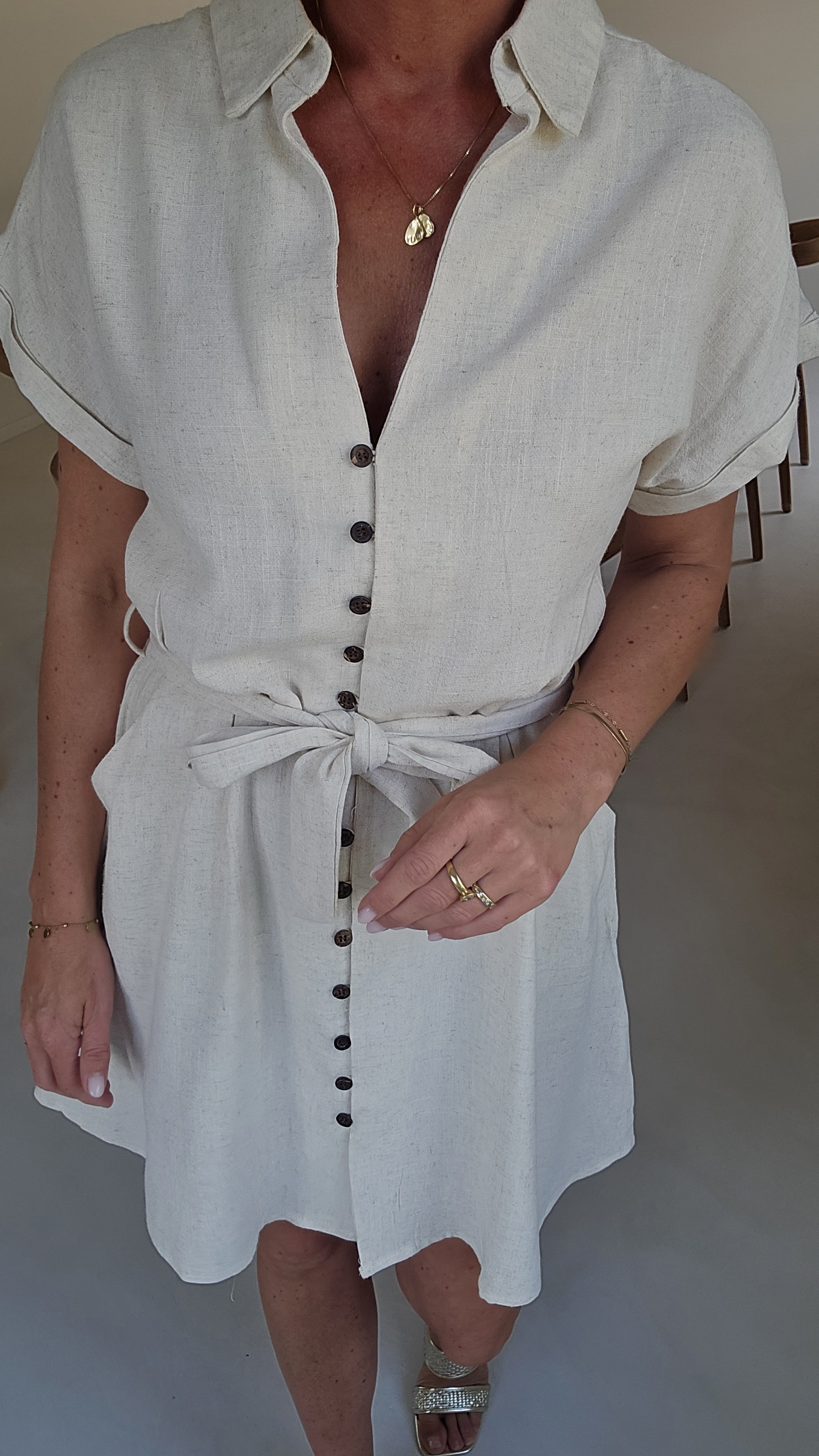 MIKINE viscose linen dress beige