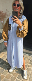 NINI oversized cotton maxi striped shirt dress blue