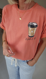 I LOVE COFFEE cotton T-shirt washed peach