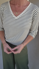 SOPHIA striped v-neck longsleeve khaki