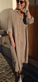 RHEA WINTER soft velvet maxi shirt dress taupe