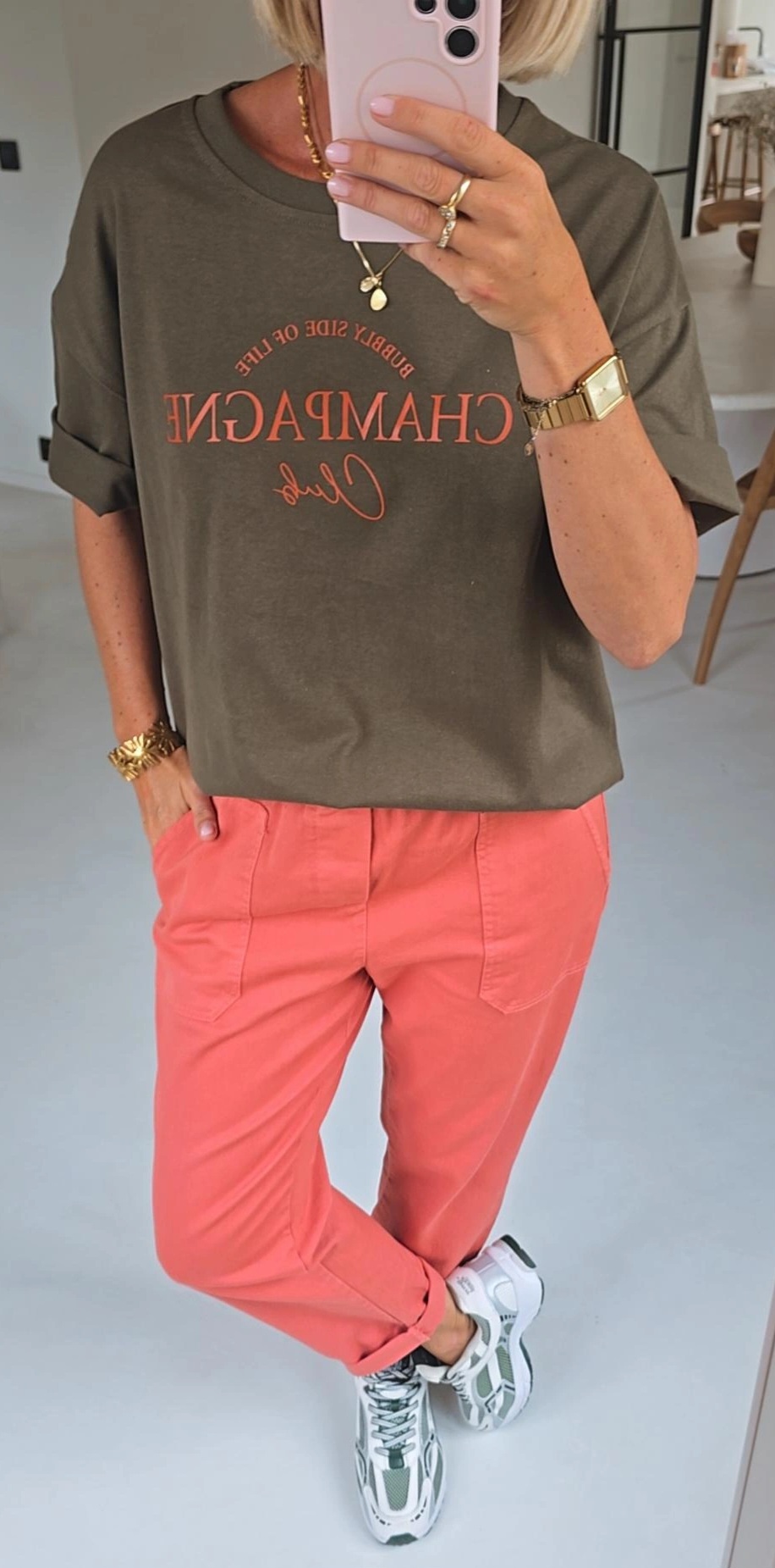 CHAMPAGNE CLUB cotton tee khaki