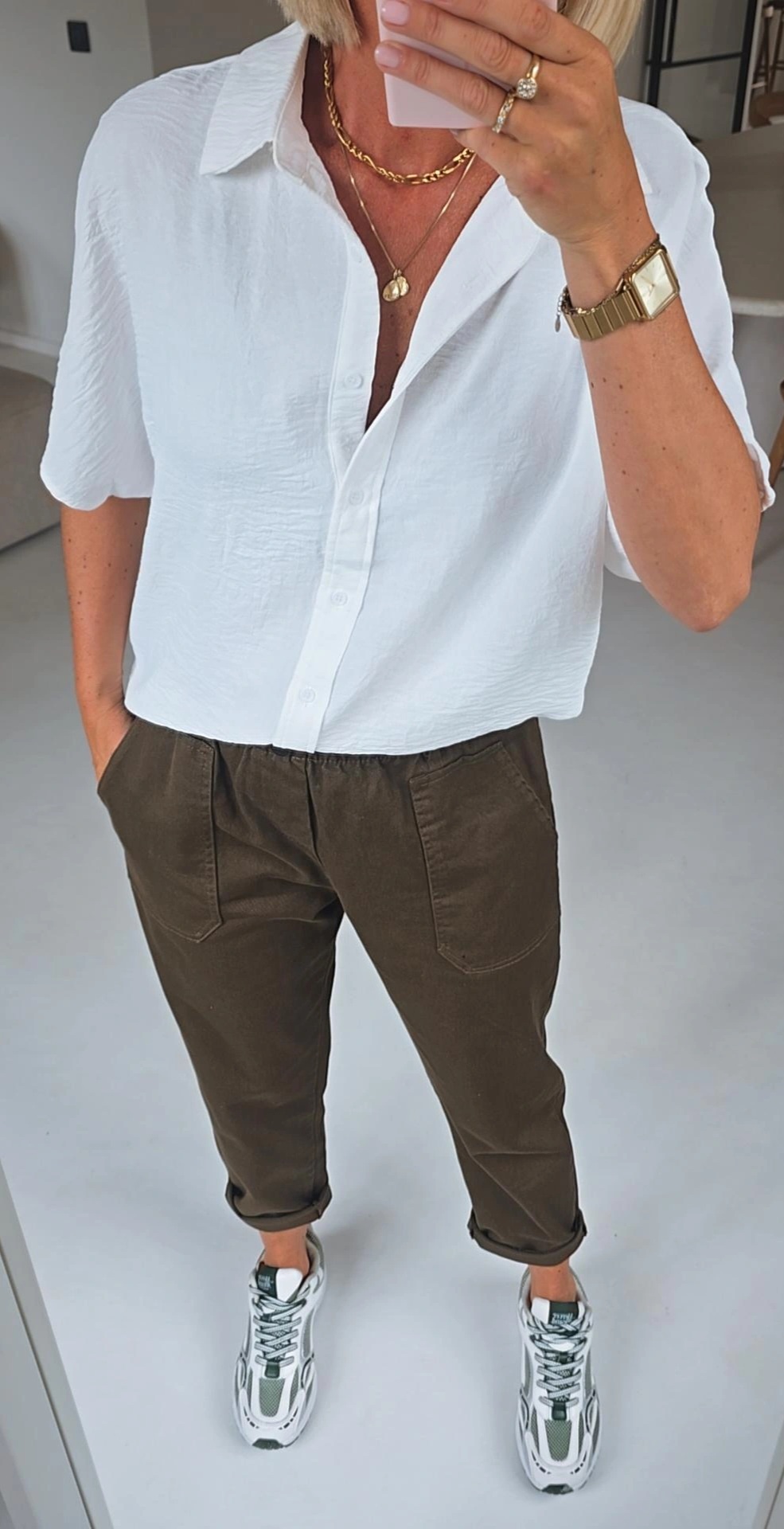 BEVIN cotton paperbag pants dark khaki