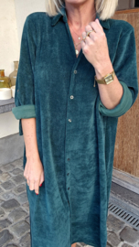 RHEA WINTER soft velvet maxi shirt dress forest green