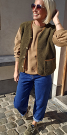 MELIA sleeveless teddy jacket khaki and camel