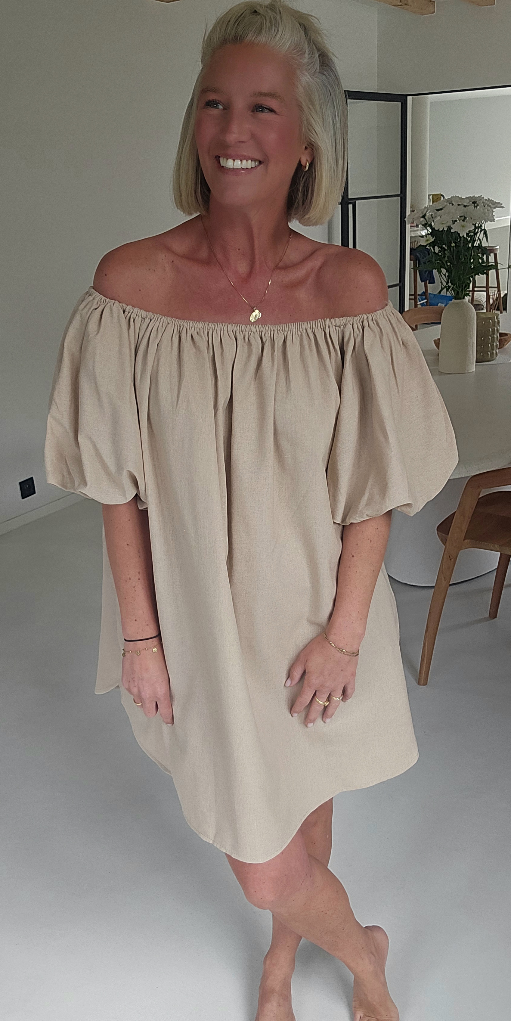 BIANCA off-shoulder dress camel