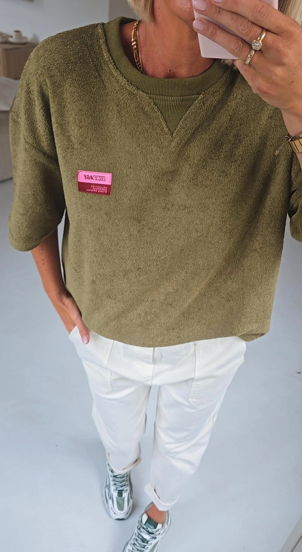 VINTAGE short-sleeved terry sweatshirt khaki