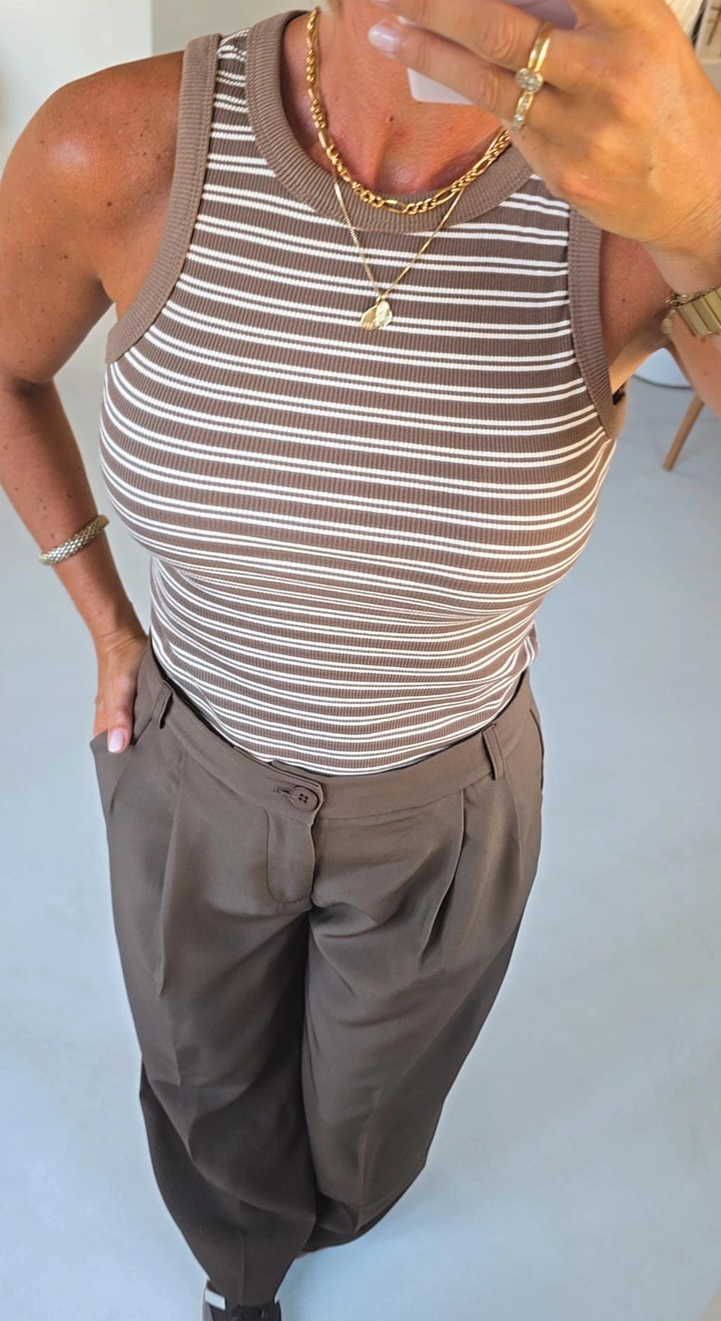INCI striped cotton top taupe