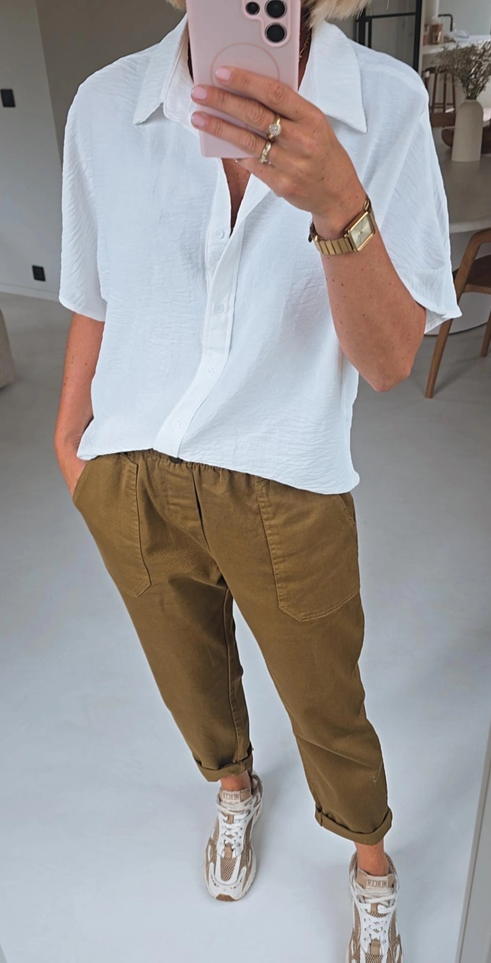 BEVIN cotton paperbag pants moss