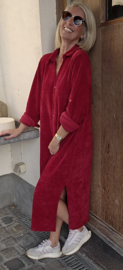RHEA WINTER soft velvet maxi shirt dress burgundy