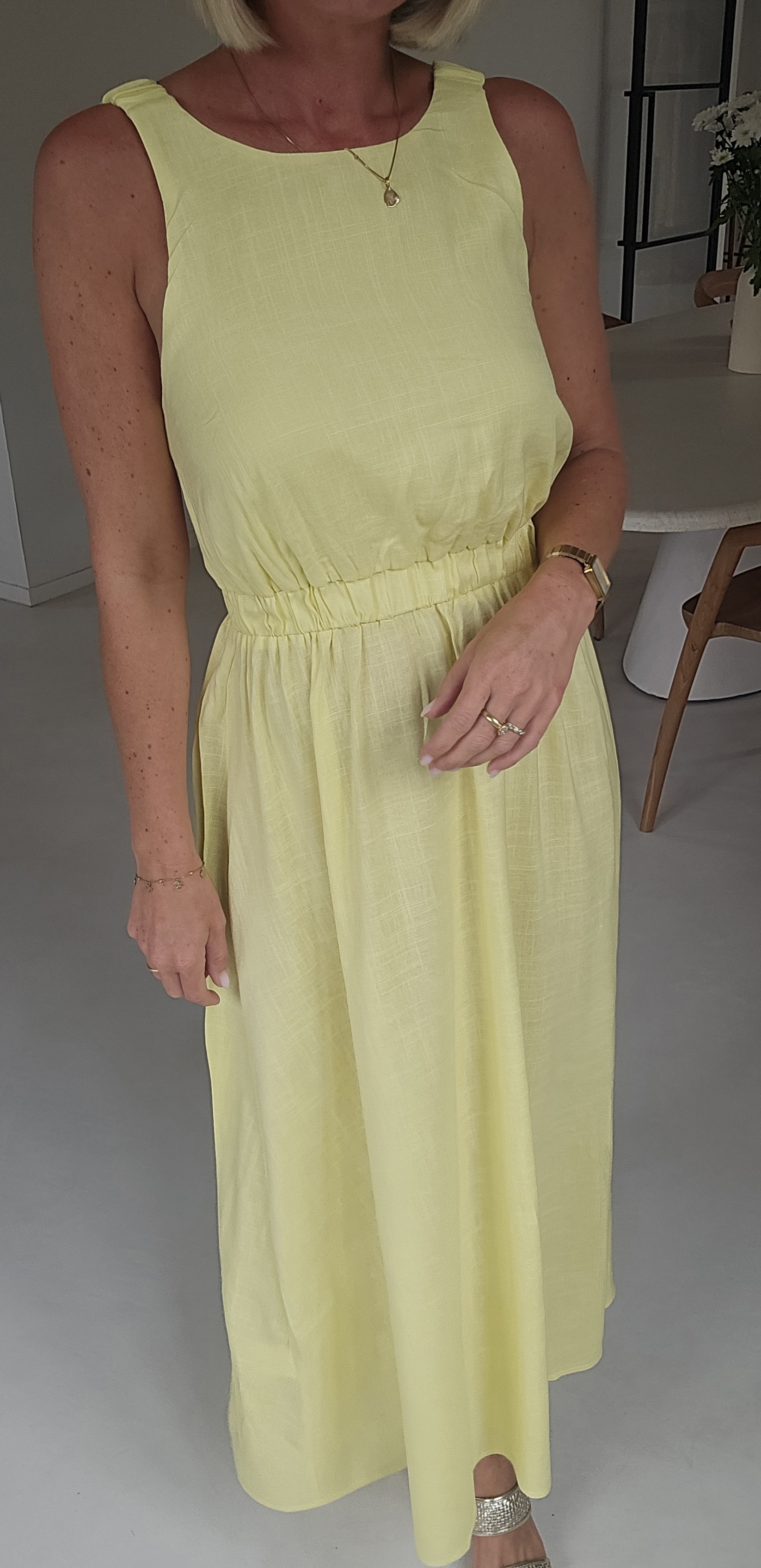 LIVIA maxi viscose linen dress soft yellow