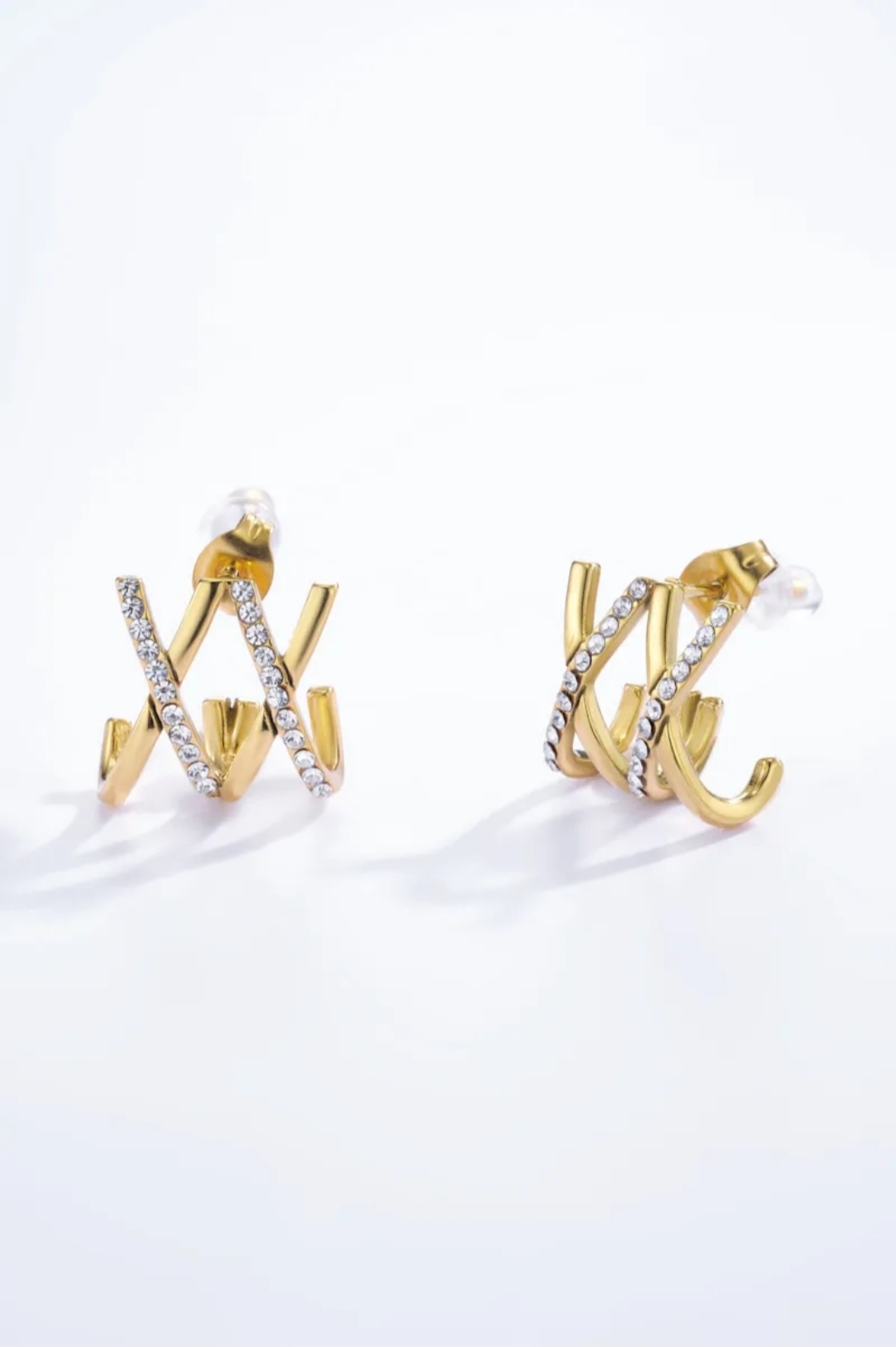 DOUBLE CROSS diamant ear studs gold