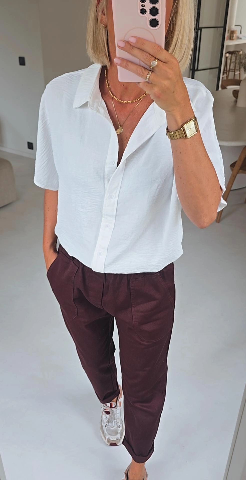 BEVIN cotton paperbag pants burgundy