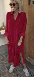 RHEA WINTER soft velvet maxi shirt dress burgundy