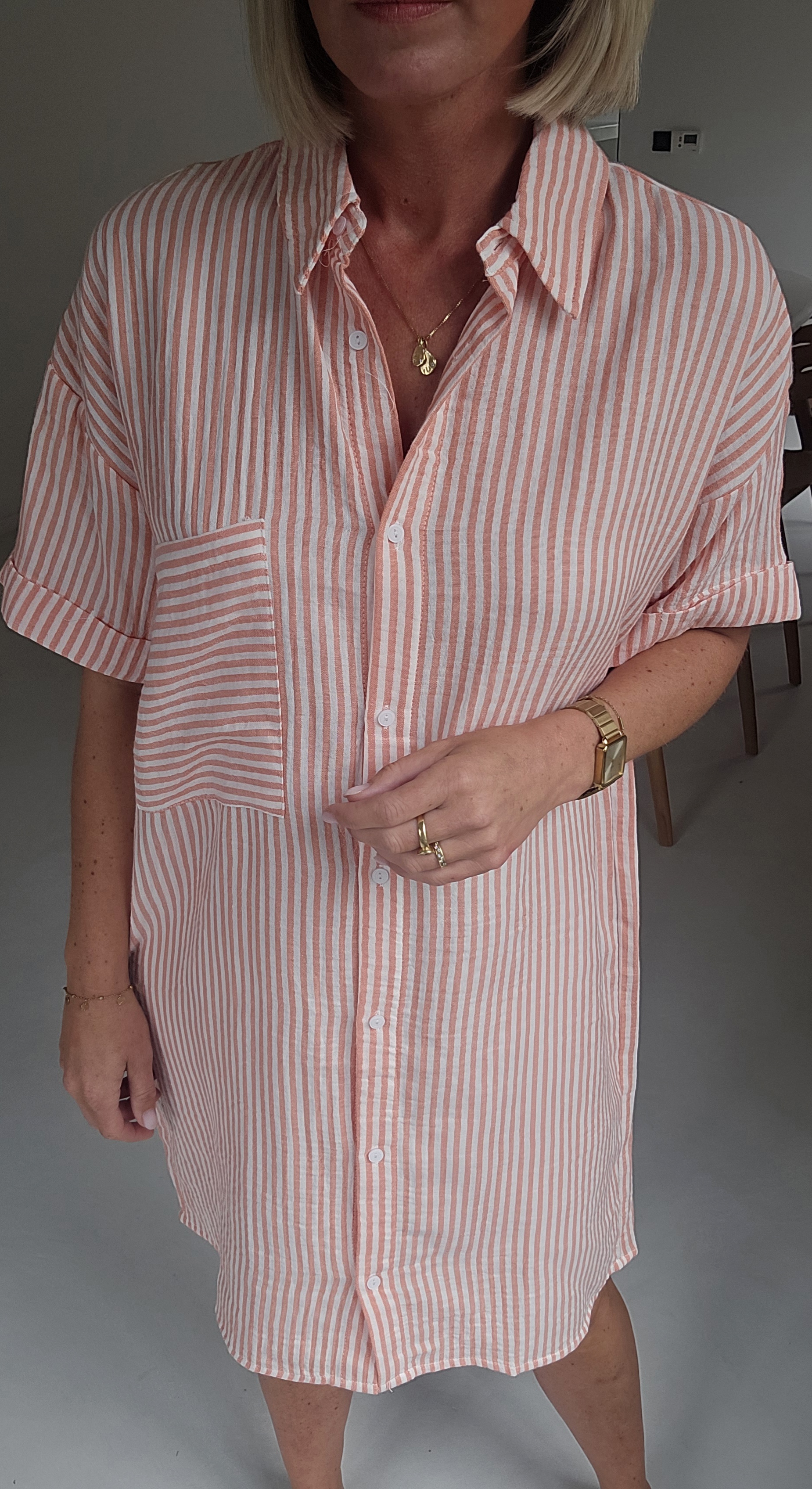JILDI tetra shirt dress striped soft orange