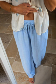 PUGLIA linen viscose wide leg pants soft blue