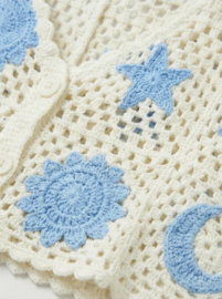 MOON AND STARS crochet cardigan blue