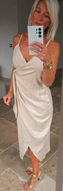 LIZ cotton linen party dress beige