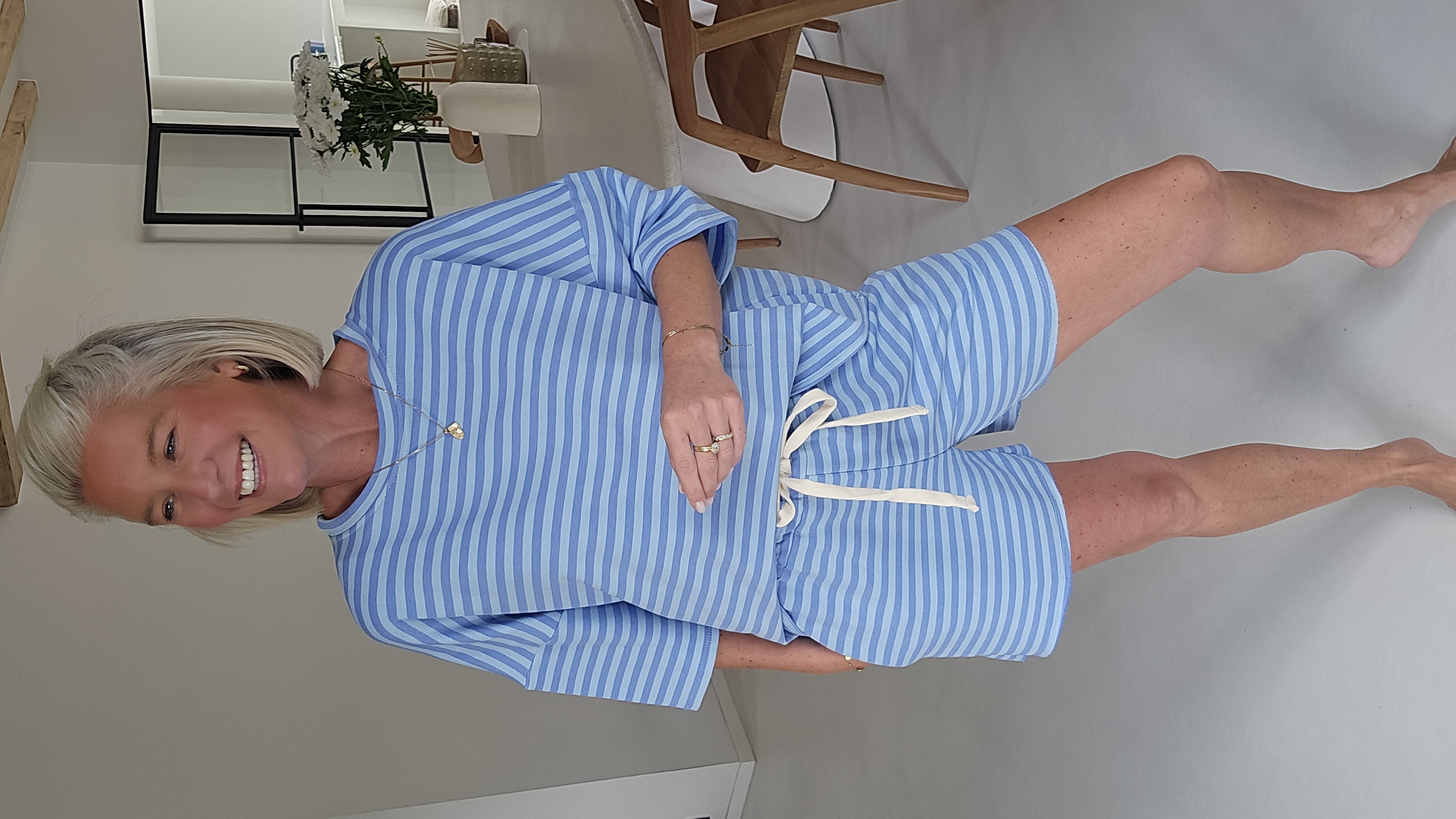 SOENI striped sweatshirt set soft blue jeans blue