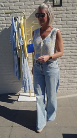 MOON AND STARS crochet cardigan blue