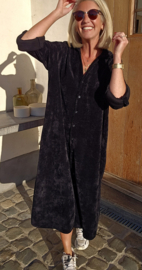RHEA WINTER soft velvet maxi shirt dress black