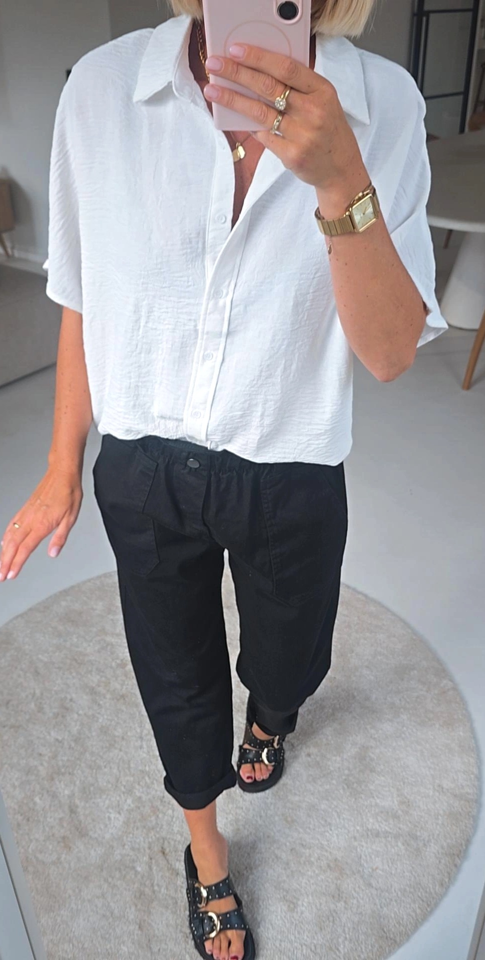 BEVIN cotton paperbag pants black