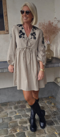 WINIE checkered cotton dress beige
