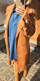 FALL VIBES suede trench coat camel
