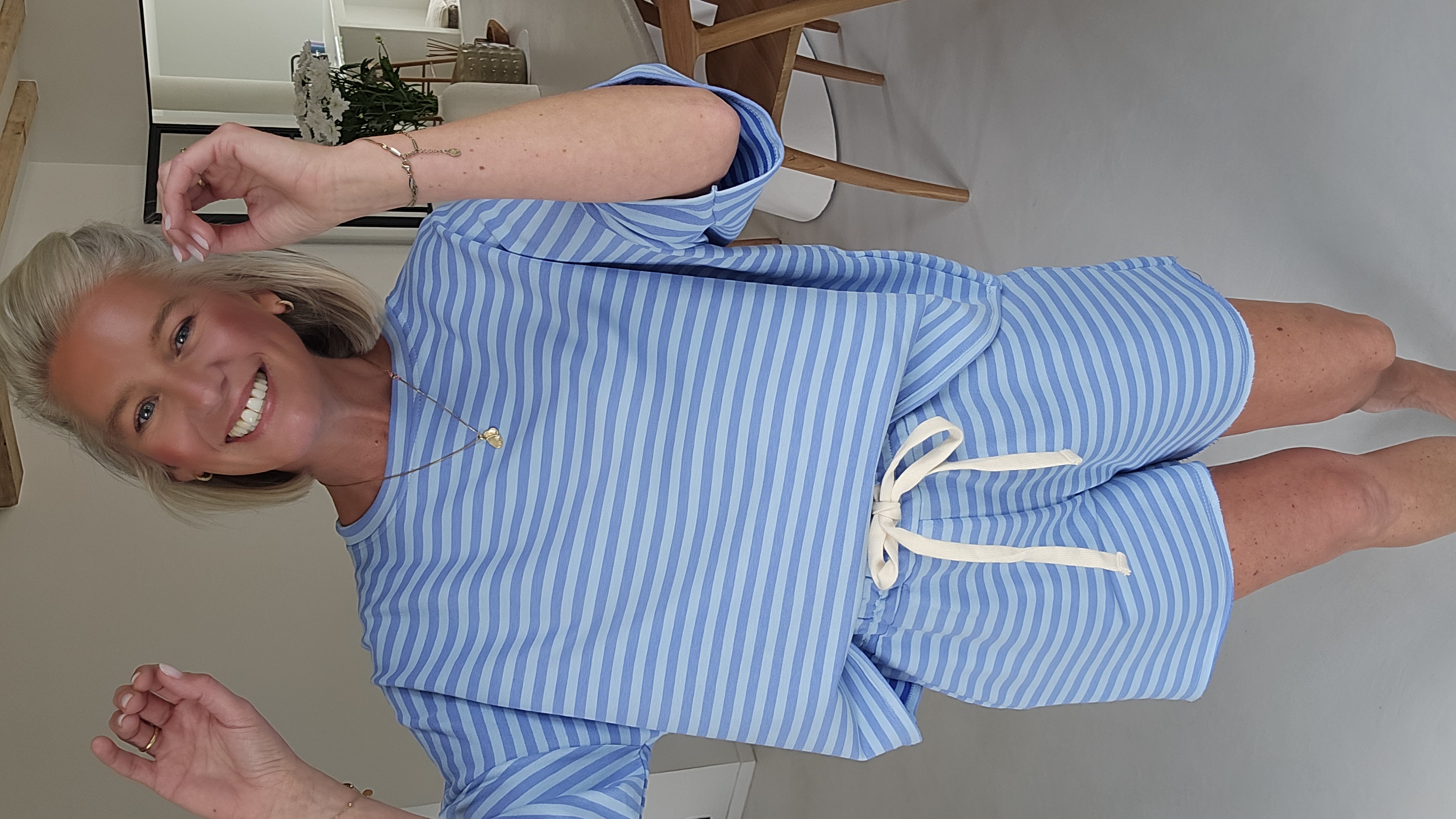 SOENI striped sweatshirt set soft blue jeans blue