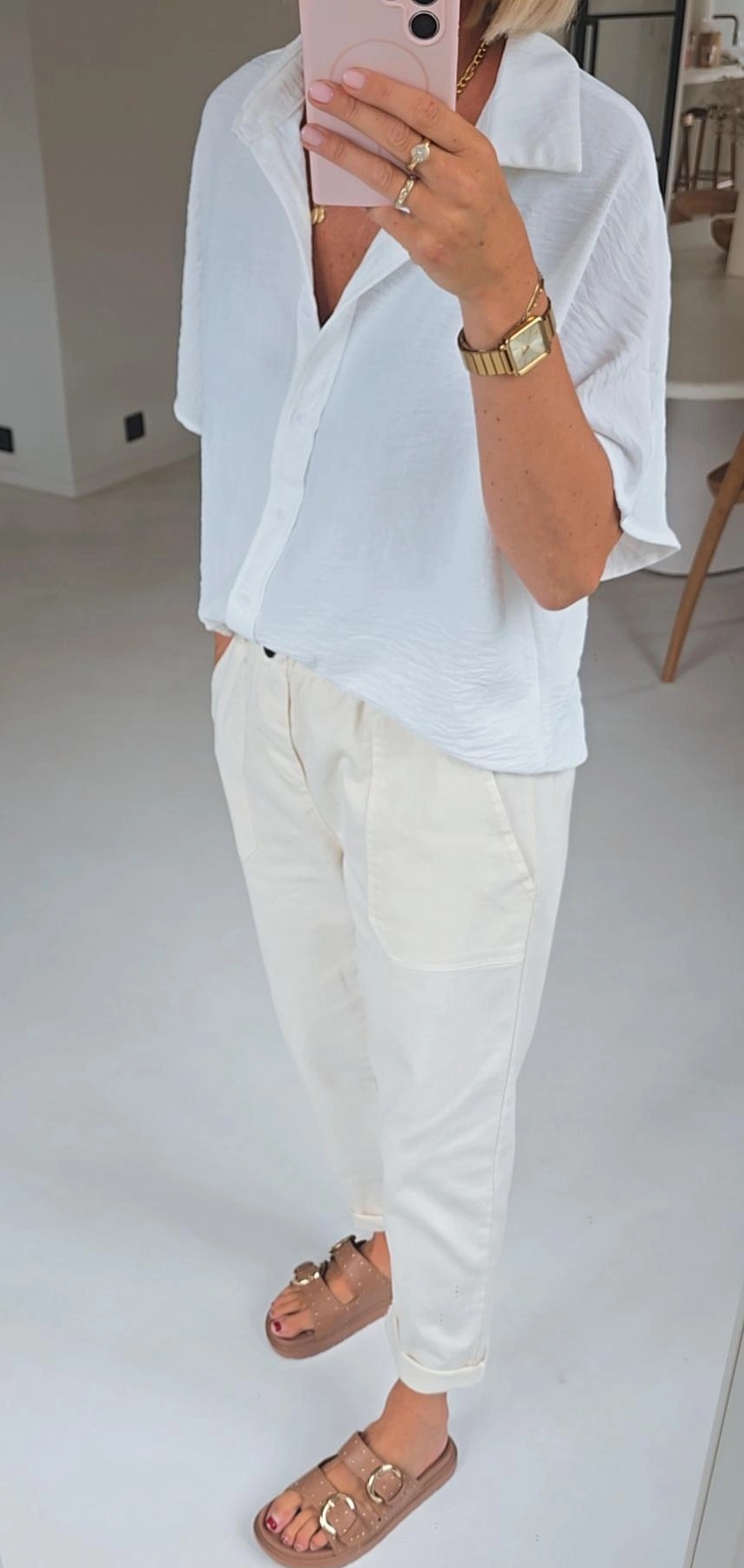 BEVIN cotton paperbag pants ecru