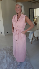 MAXIME denim maxi dress pink