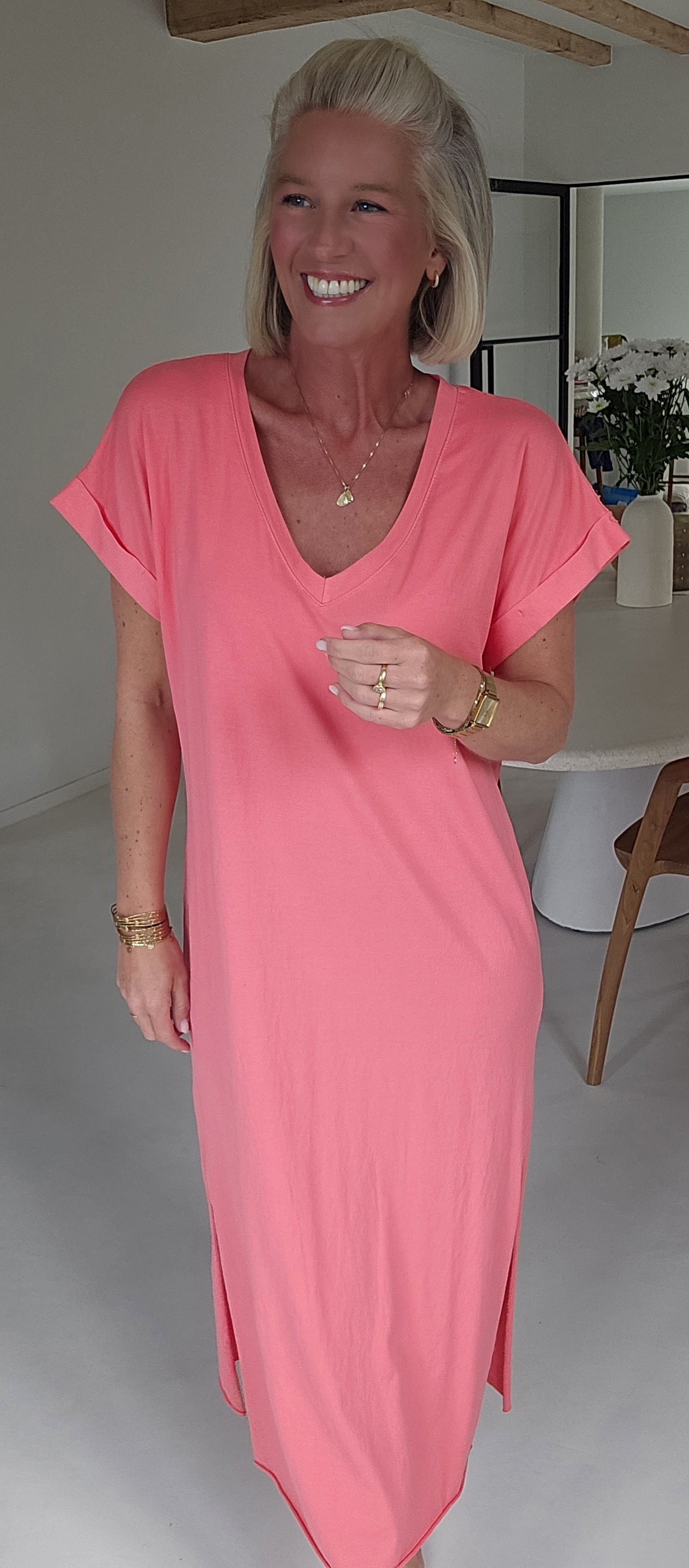 MELTE maxi T-shirt dress coral