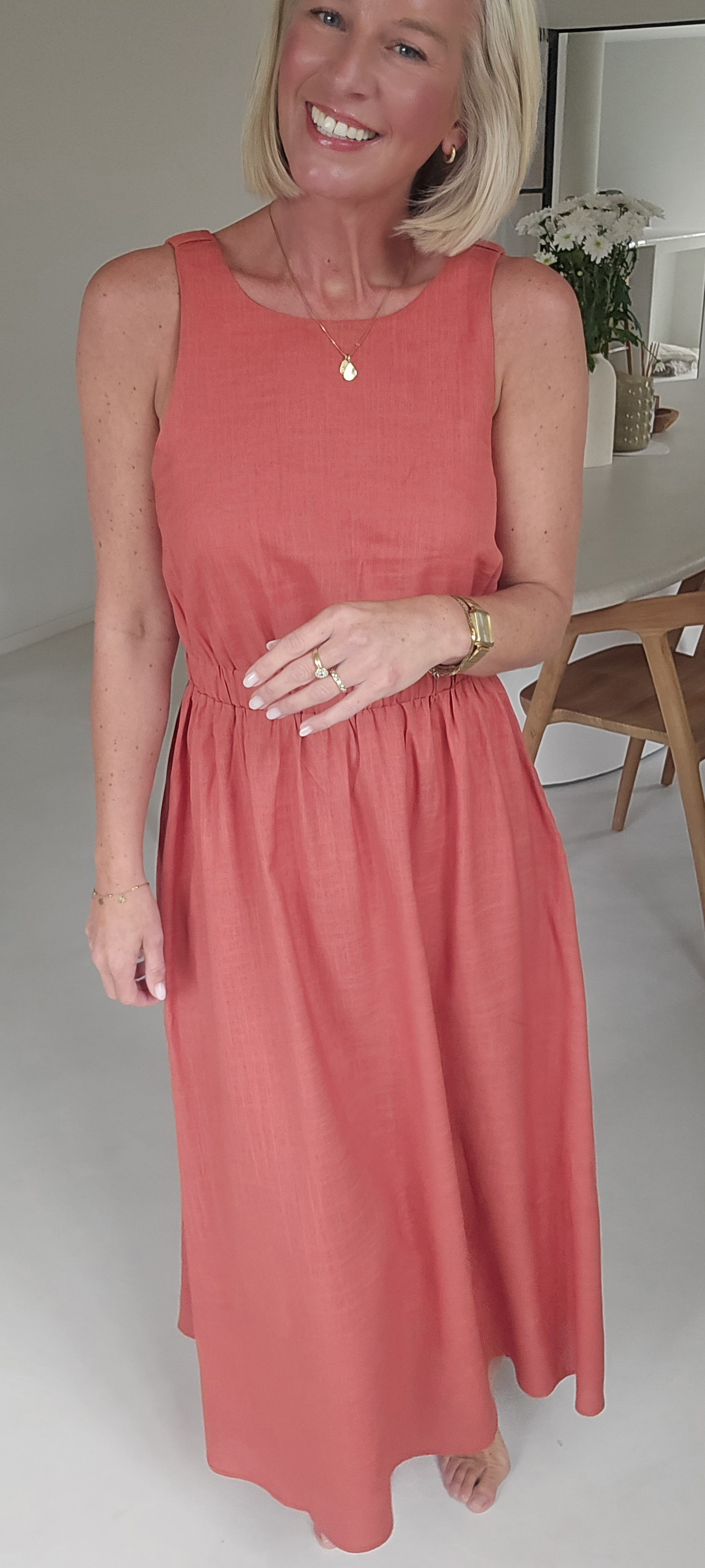 LIVIA maxi viscose linen dress terracotta