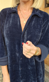 RHEA WINTER soft velvet maxi shirt dress navy