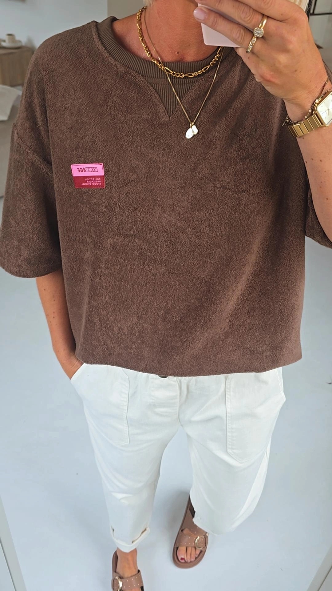 VINTAGE short-sleeved terry sweatshirt chocolat